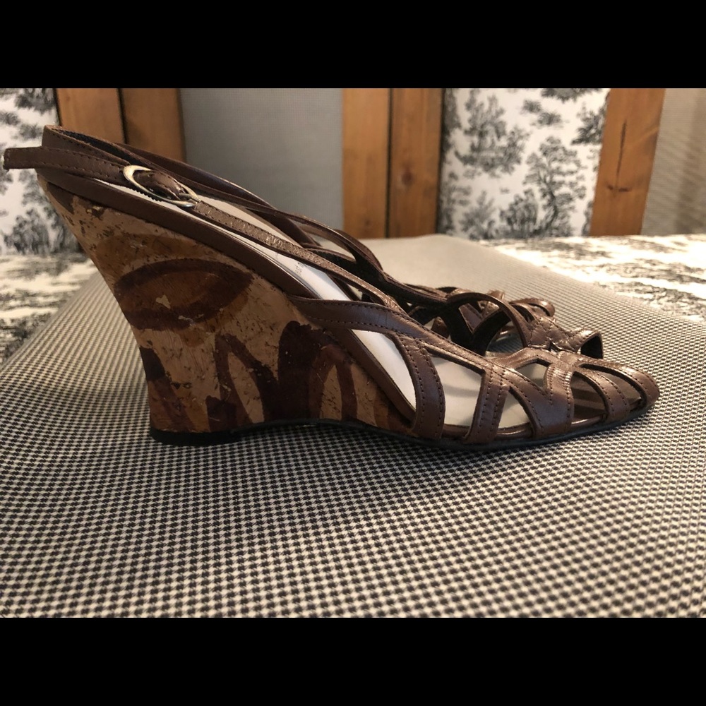 Cynthia Ridley embellished leather/cork 7.5 wedge